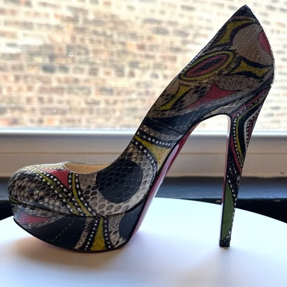 🌺 CHRISTIAN LOUBOUTIN 🌺 👠 Python Bianca Masai Platform Pumps 37.5 Multicolor - Picture 4 of 10
